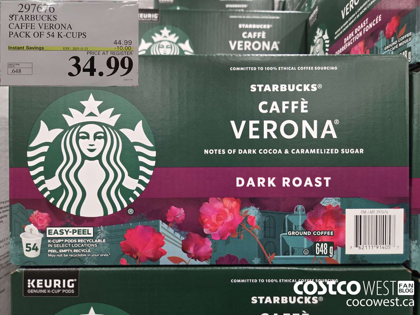 297676 STARBUCKS CAFFE VERONA PACK OF 54 K-CUPS  ($10.00 INSTANT SAVINGS EXPIRES ON 2025-11-23) $34.99