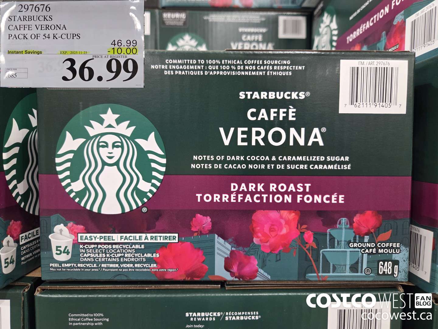 297676 STARBUCKS CAFFE VERONA PACK OF 54 K-CUPS  ($10.00 INSTANT SAVINGS EXPIRES ON 2025-11-23) $36.99