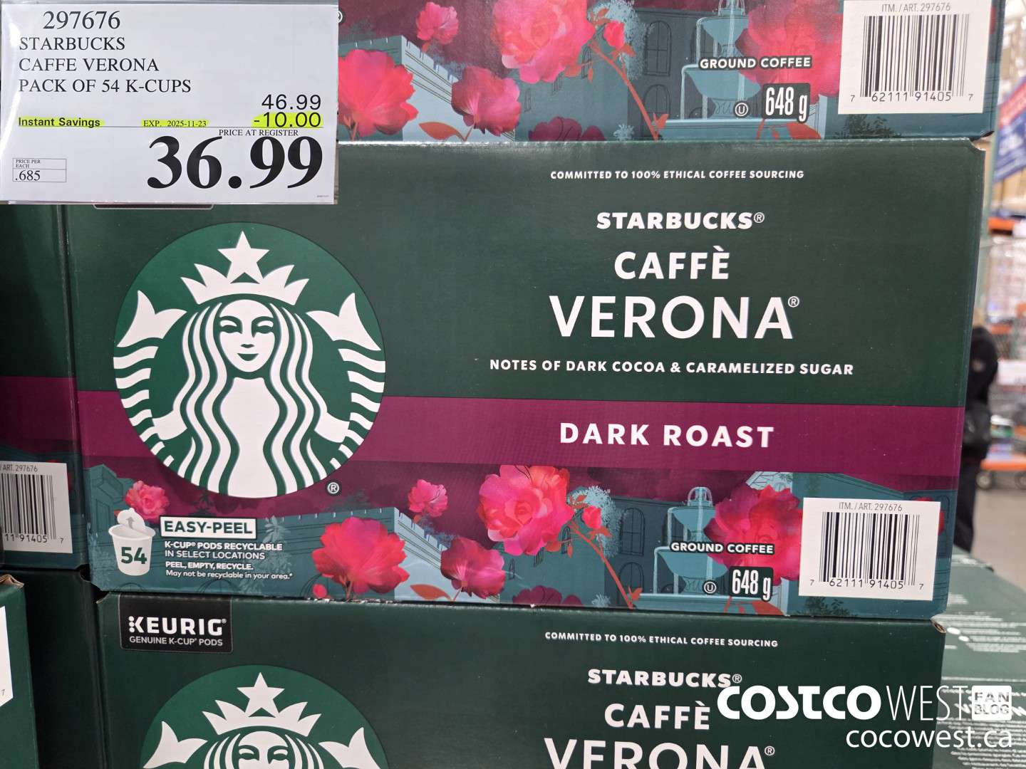 297676 STARBUCKS CAFFE VERONA PACK OF 54 K-CUPS  ($10.00 INSTANT SAVINGS EXPIRES ON 2025-11-23) $36.99