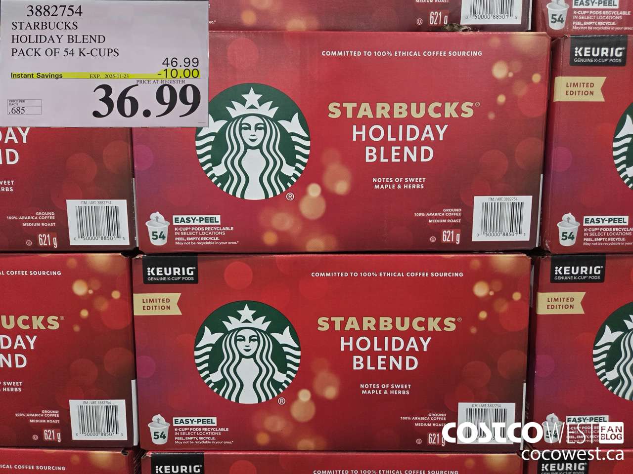 3882754 STARBUCKS HOLIDAY BLEND 54 K-CUPS ($10.00 INSTANT SAVINGS EXPIRES ON 2025-11-23) $36.99
