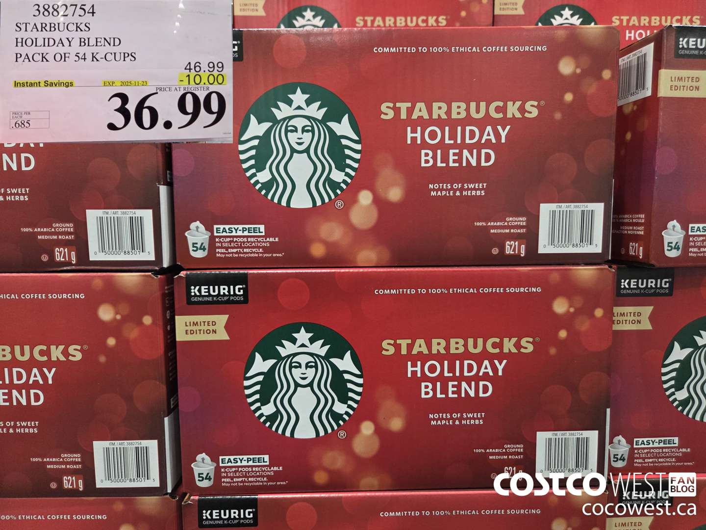 3882754 STARBUCKS HOLIDAY BLEND 54 K-CUPS ($10.00 INSTANT SAVINGS EXPIRES ON 2025-11-23) $36.99