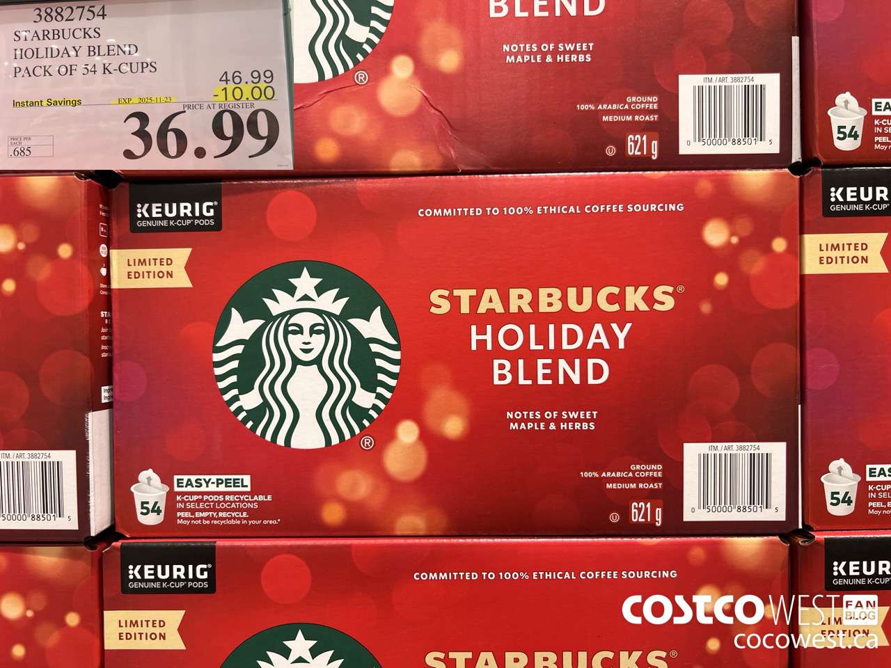 3882754 STARBUCKS HOLIDAY BLEND 54 K-CUPS ($10.00 INSTANT SAVINGS EXPIRES ON 2025-11-23) $36.99