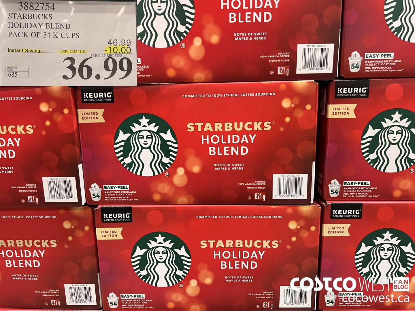 3882754 STARBUCKS HOLIDAY BLEND 54 K-CUPS ($10.00 INSTANT SAVINGS EXPIRES ON 2025-11-23) $36.99