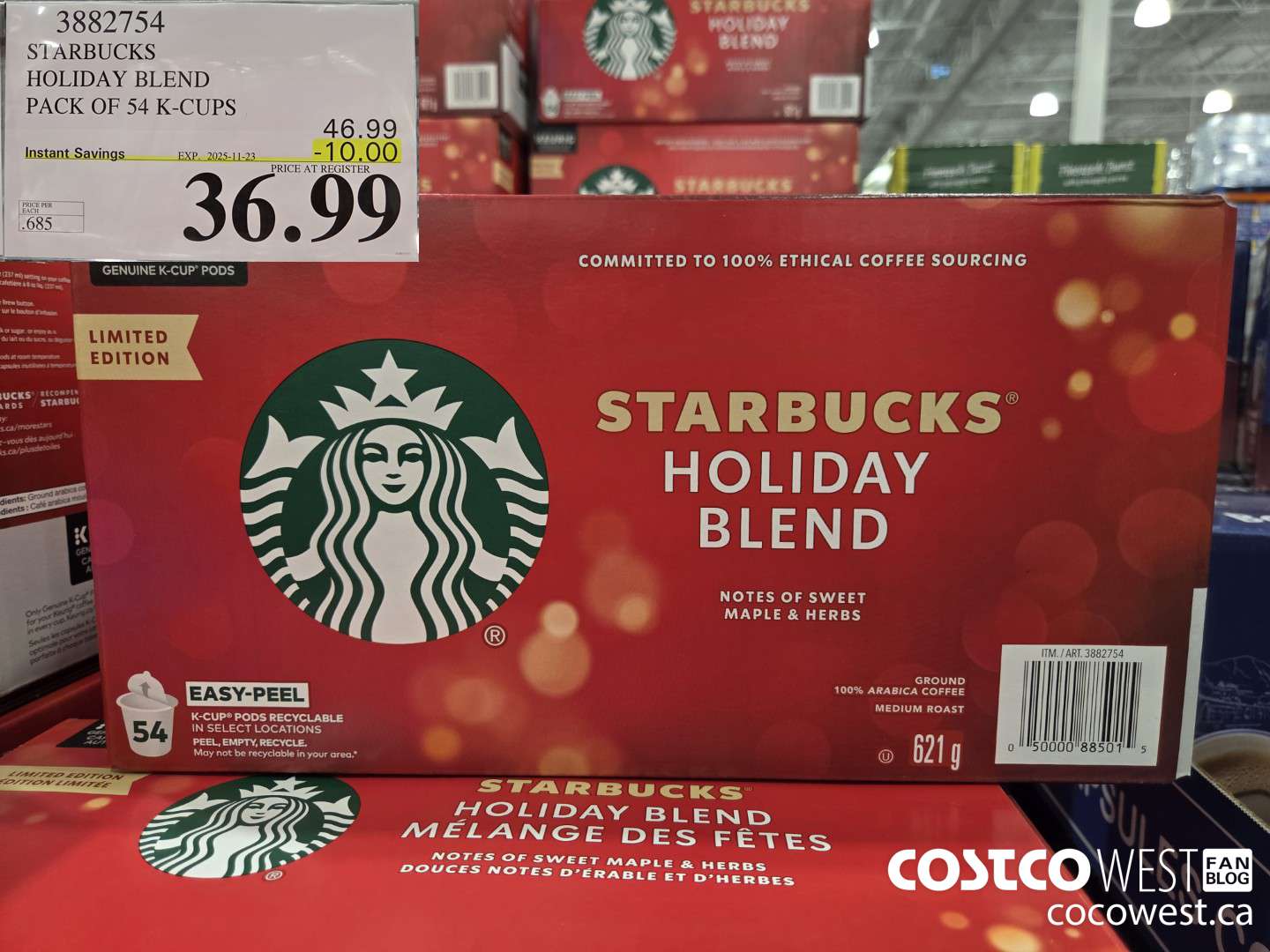 3882754 STARBUCKS HOLIDAY BLEND 54 K-CUPS ($10.00 INSTANT SAVINGS EXPIRES ON 2025-11-23) $36.99