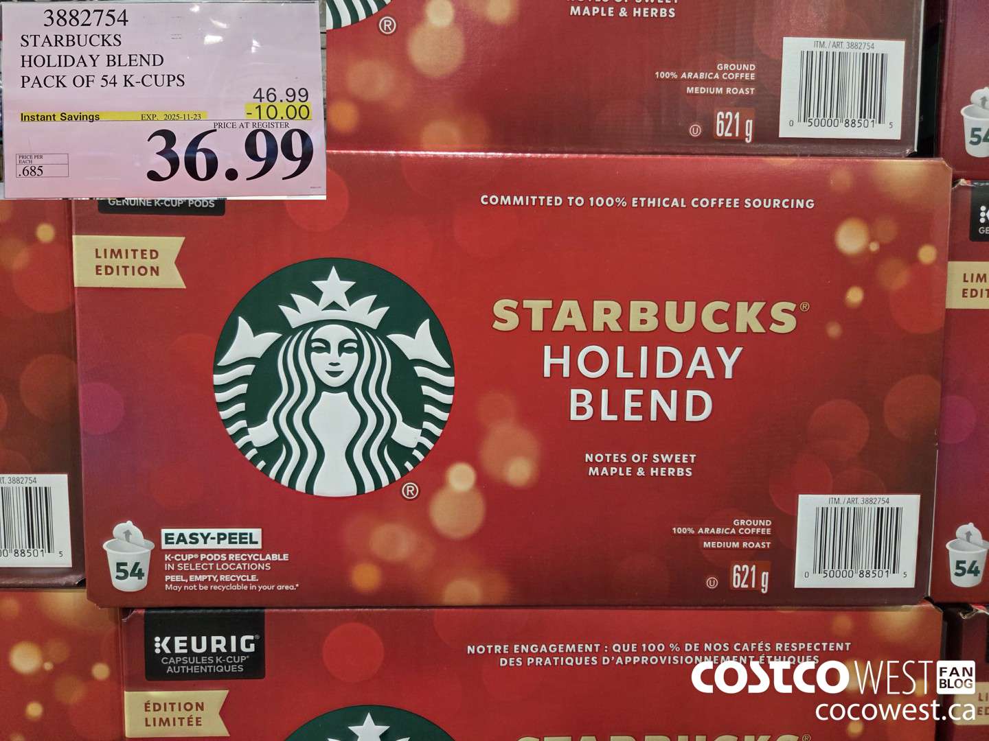 3882754 STARBUCKS HOLIDAY BLEND PACK OF 54 K-CUPS ($10.00 INSTANT SAVINGS EXPIRES ON 2025-11-23) $36.99