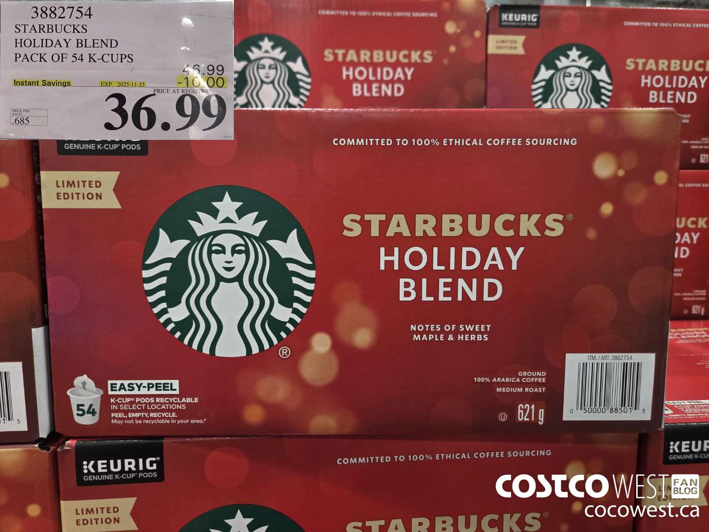 3882754 STARBUCKS HOLIDAY BLEND PACK OF 54 K-CUPS ($10.00 INSTANT SAVINGS EXPIRES ON 2025-11-23) $36.99