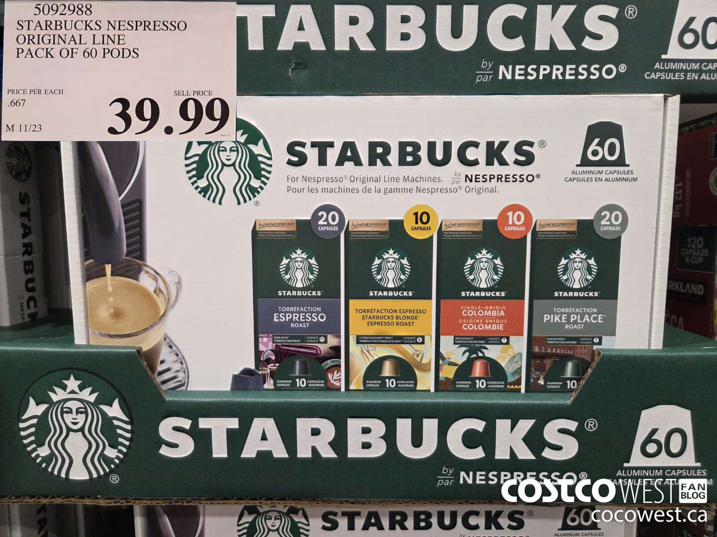 5092988 STARBUCKS NESPRESSO ORIGINAL LINE PACK OF 60 PODS $39.99