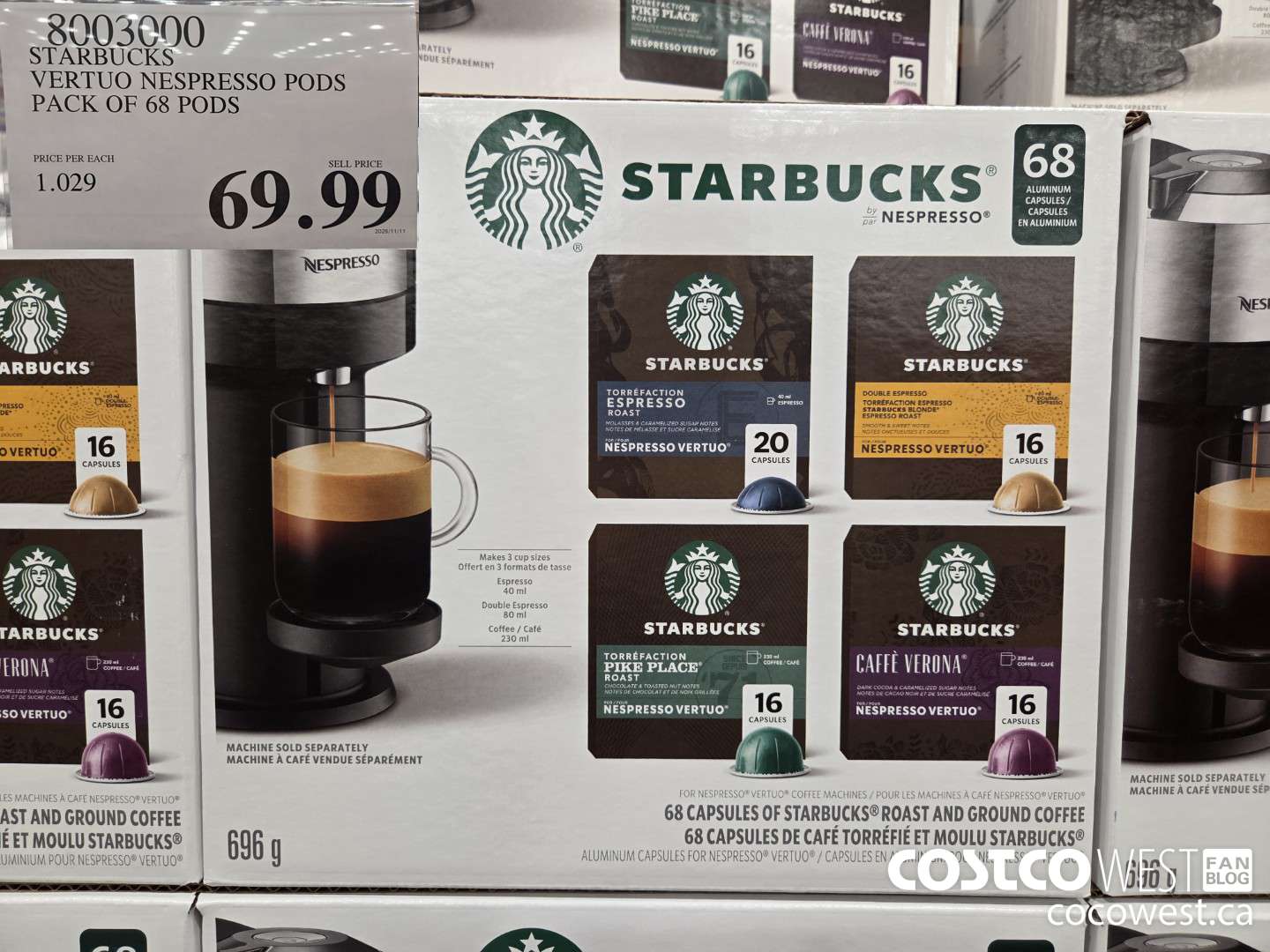 8003000 STARBUCKS VERTUO NESPRESSO PODS PACK OF 68 PODS $69.99