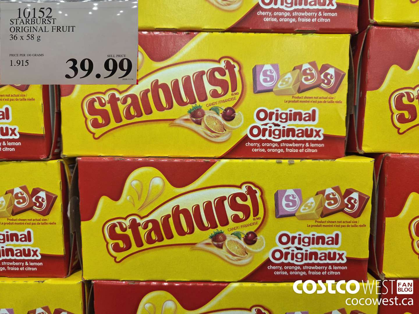 10152 STARBURST ORIGINAL FRUIT 36 x 58 g $39.99