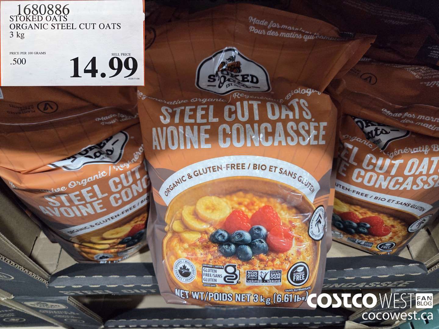 1680886 STOKED OATS ORGANIC STEEL CUT OATS 3 kg $14.99