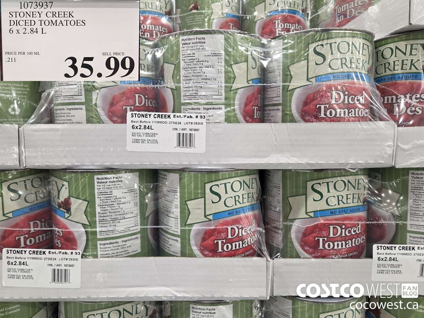 1073937 STONEY CREEK DICED TOMATOES 6 x 2.84 L $35.99