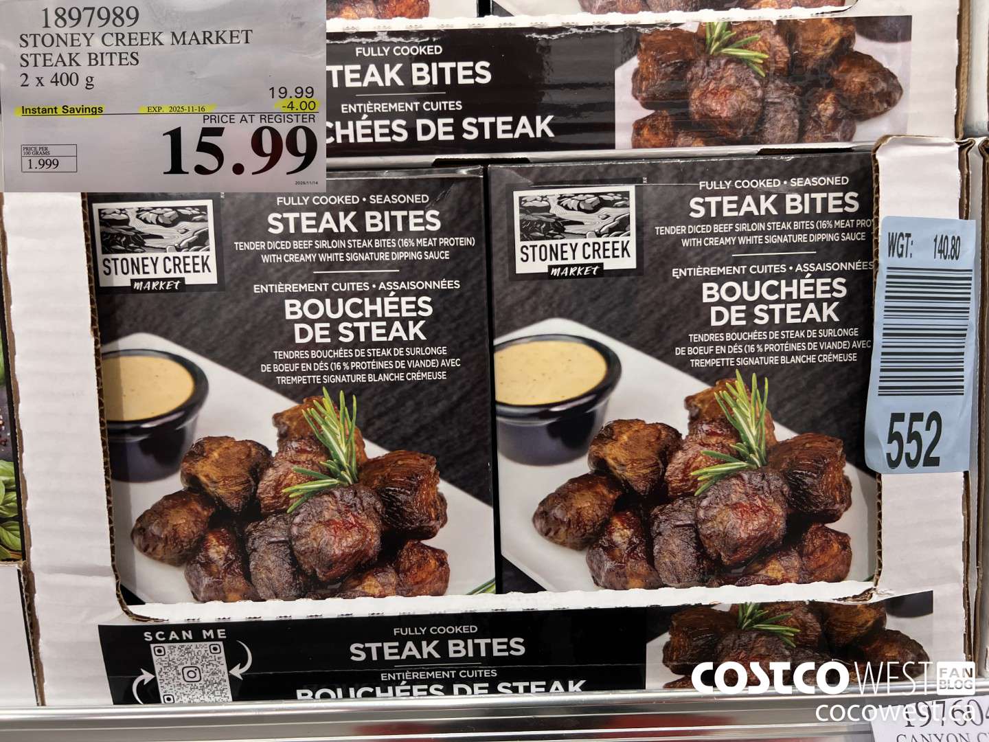 1897989 STONEY CREEK MARKET STEAK BITES 2 X 400G ($4.00 INSTANT SAVINGS EXPIRES ON 2025-11-16) $15.99