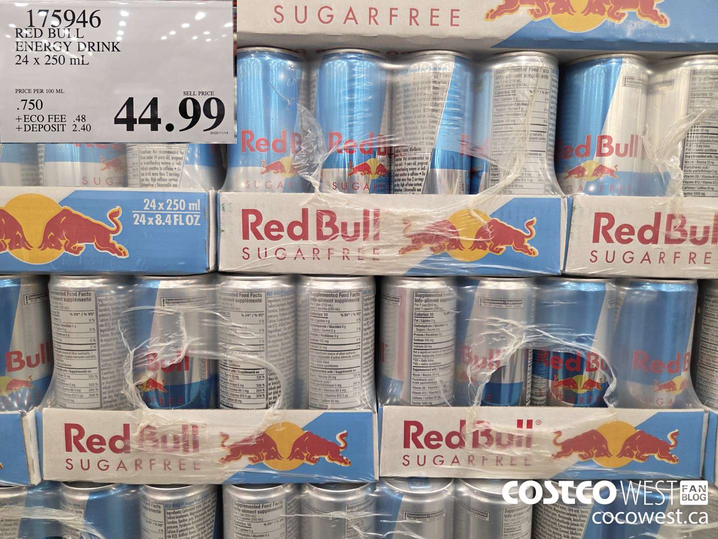 175946 SUGAR FREE RED BULL 24 x 250 mL $44.99