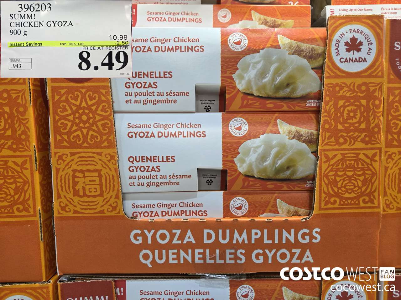 396203 SUM-M! CHICKEN GYOZA 900 g ($2.50 INSTANT SAVINGS EXPIRES ON 2025-11-09) $8.49