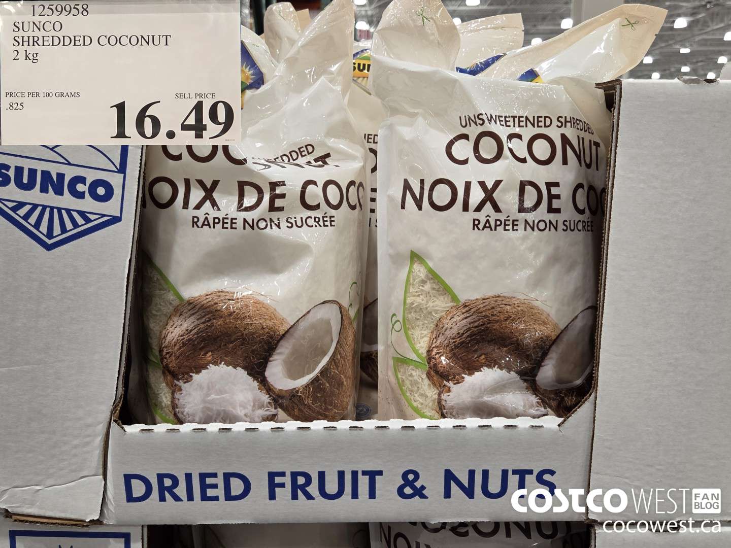 1259958 SUNCO SHREDDED COCONUT 2KG $16.49