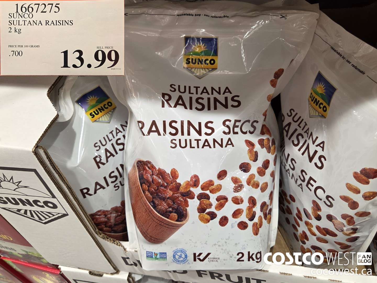 1667275 SUNCO SULTANA RAISINS 2 KG $13.99