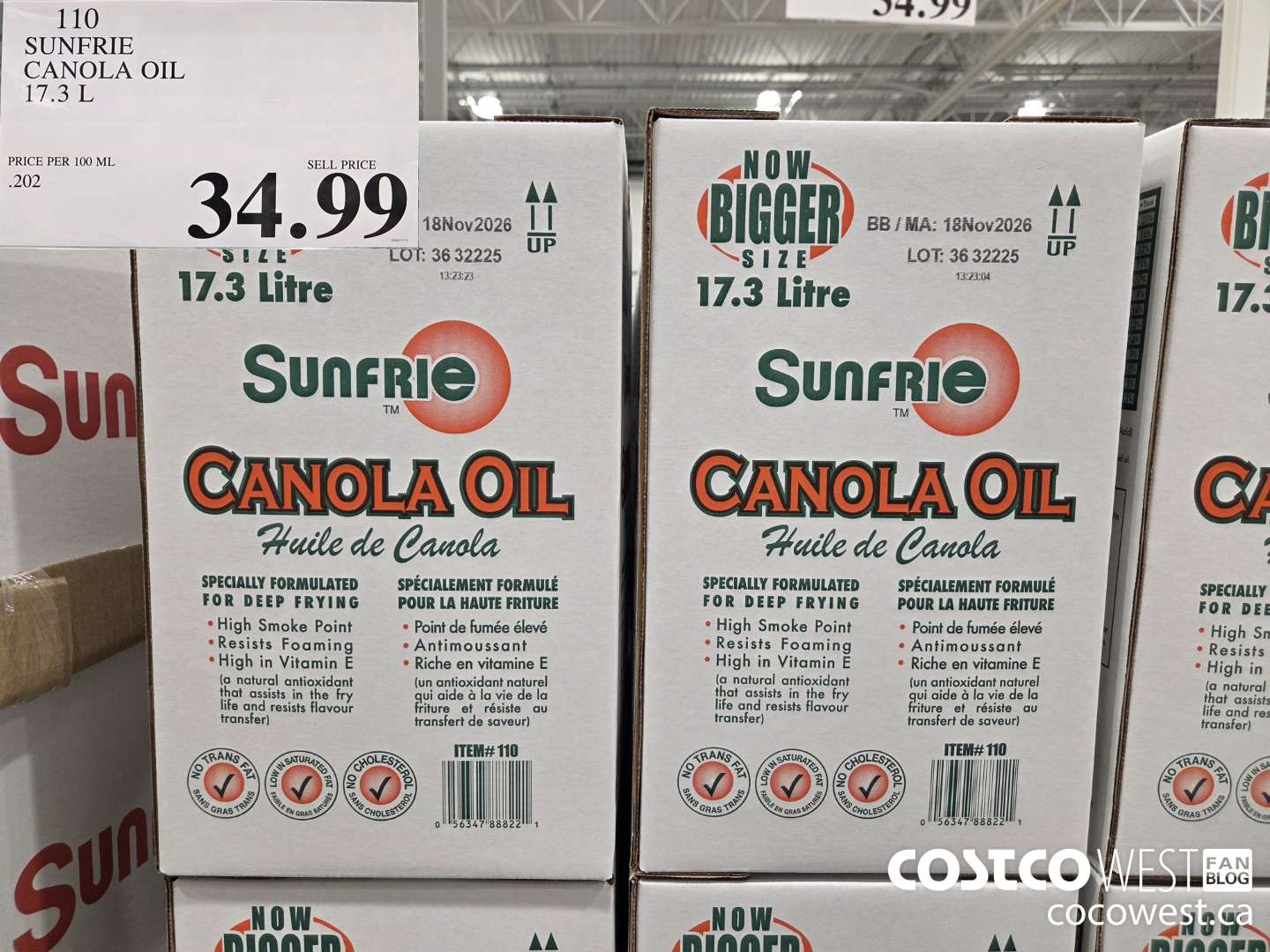 110 SUNFRIE CANOLA OIL 17.3 L $34.99