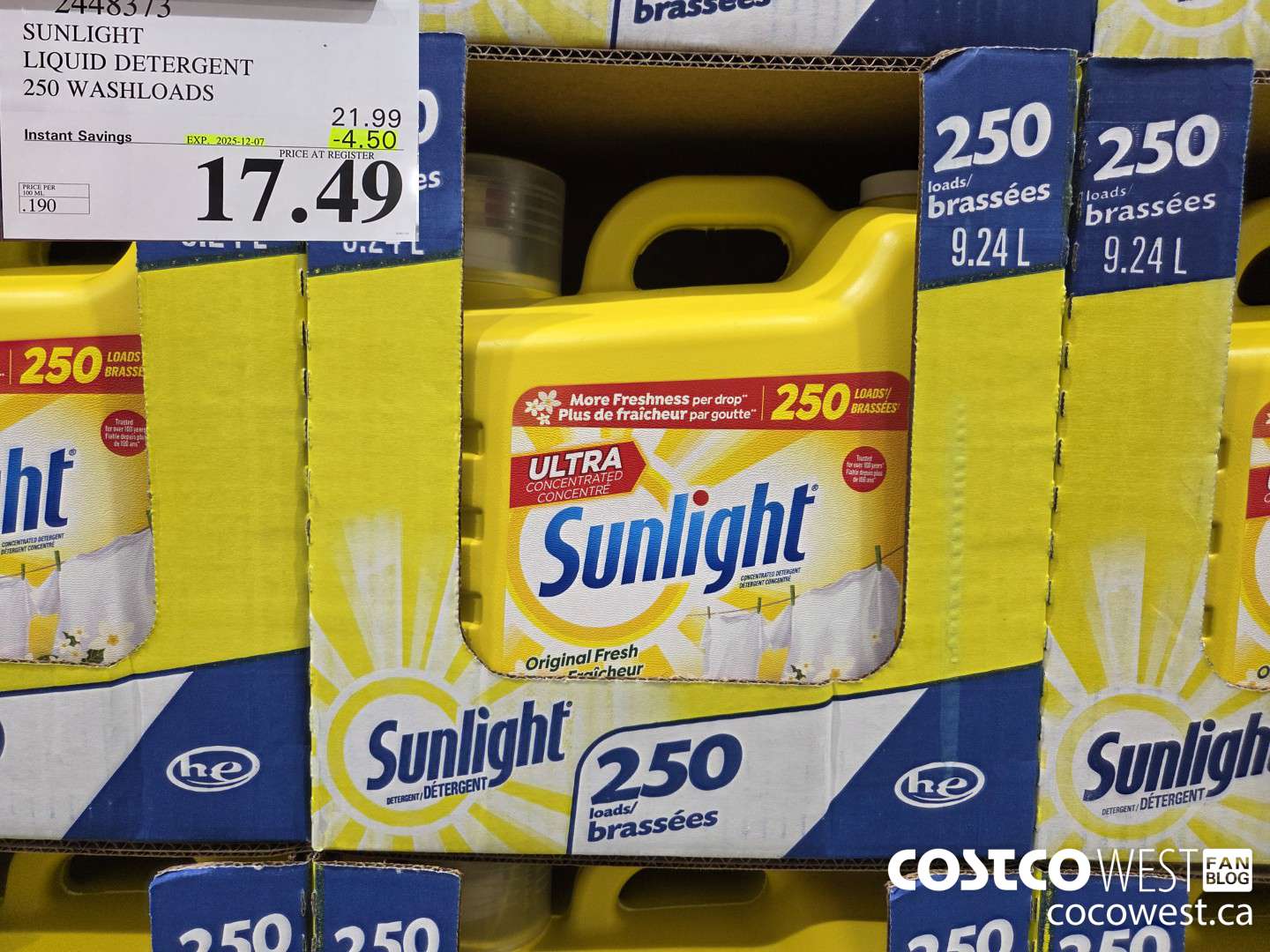 2448373 SUNLIGHT LIQUID DETERGENT 250 WASHLOADS ($4.50 INSTANT SAVINGS EXPIRES ON 2025-12-07) $17.49