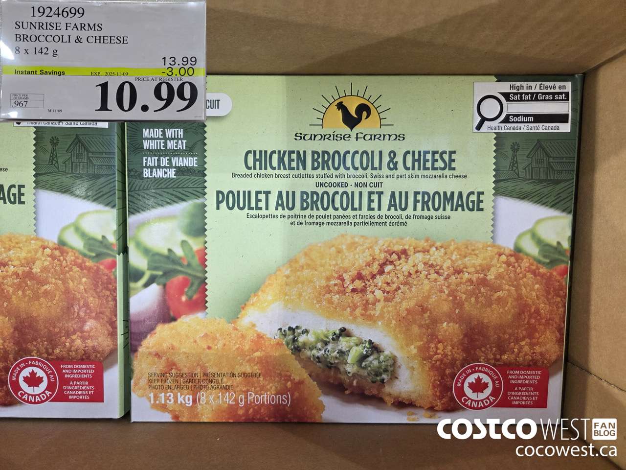 1924699 SUNRISE FARMS BROCCOLI & CHEESE 8 X 142 G ($3.00 INSTANT SAVINGS EXPIRES ON 2025-11-09) $10.99