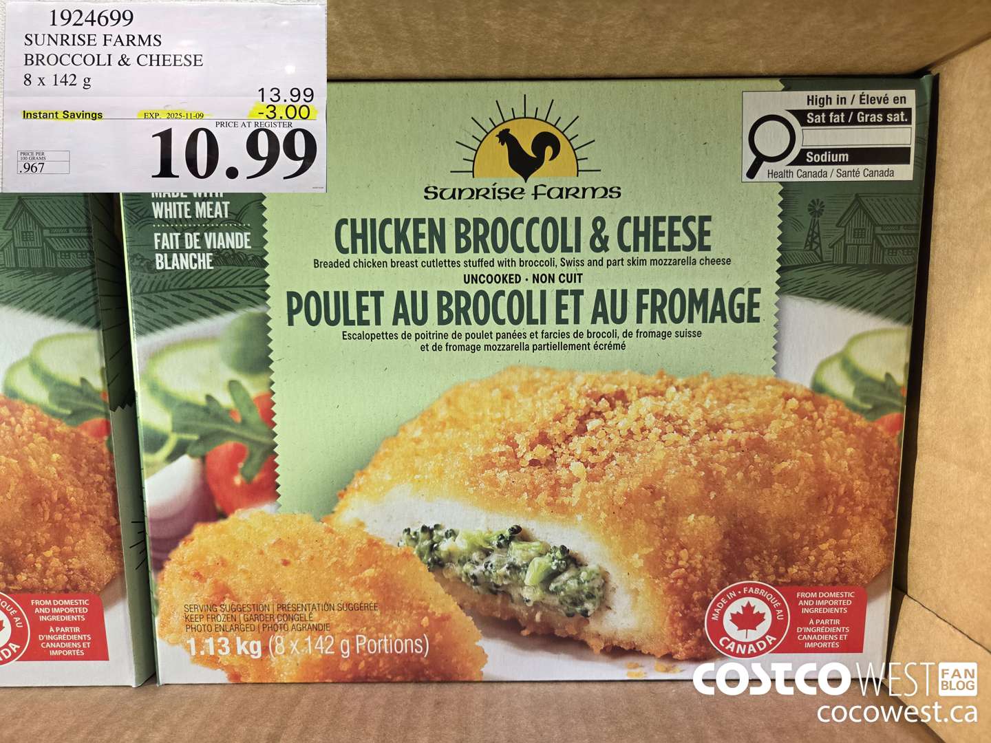 1924699 SUNRISE FARMS BROCCOLI & CHEESE 8 X 142 G ($3.00 INSTANT SAVINGS EXPIRES ON 2025-11-09) $10.99