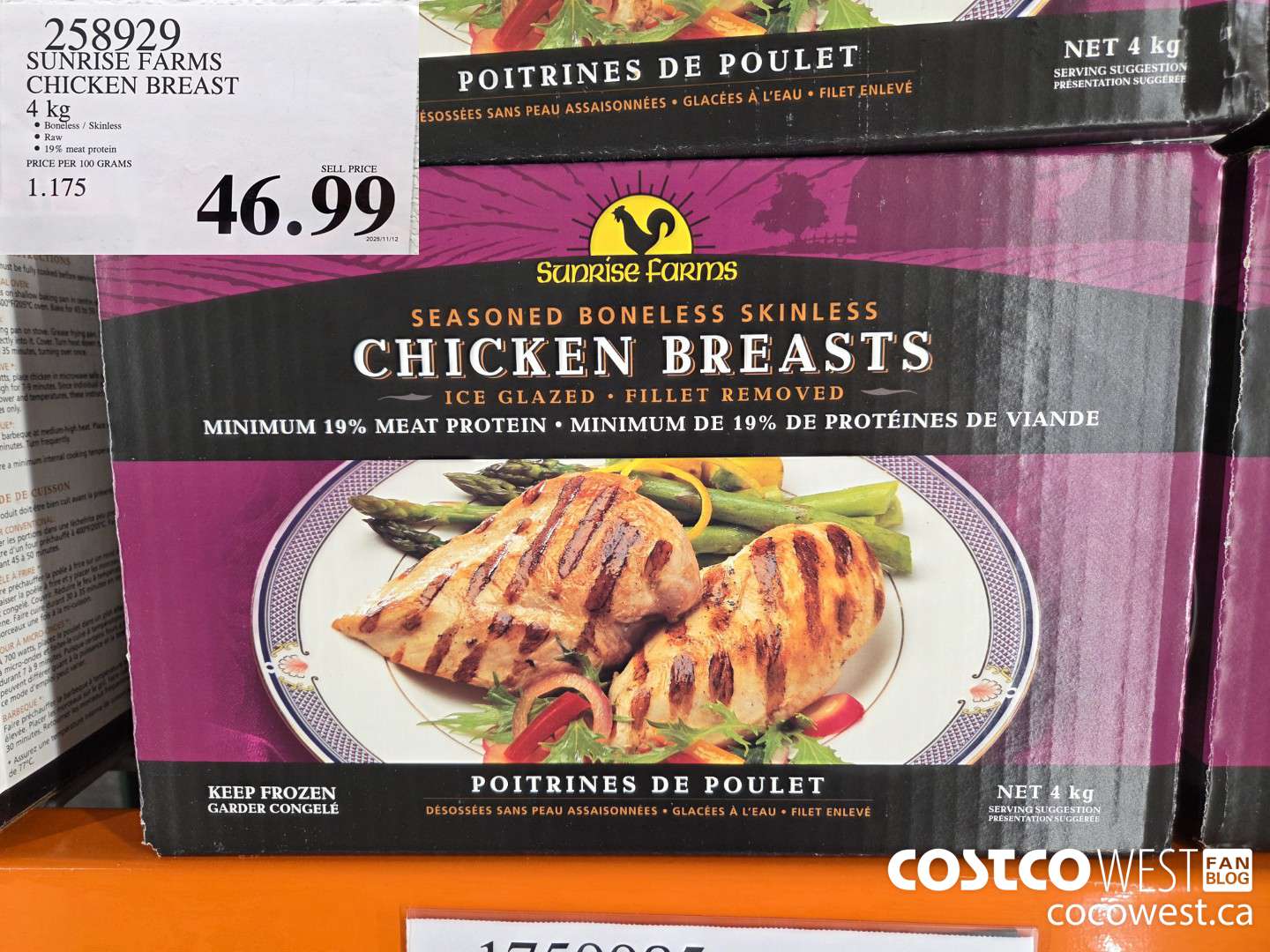 258929 SUNRISE FARMS CHICKEN BREAST 4 kg $46.99