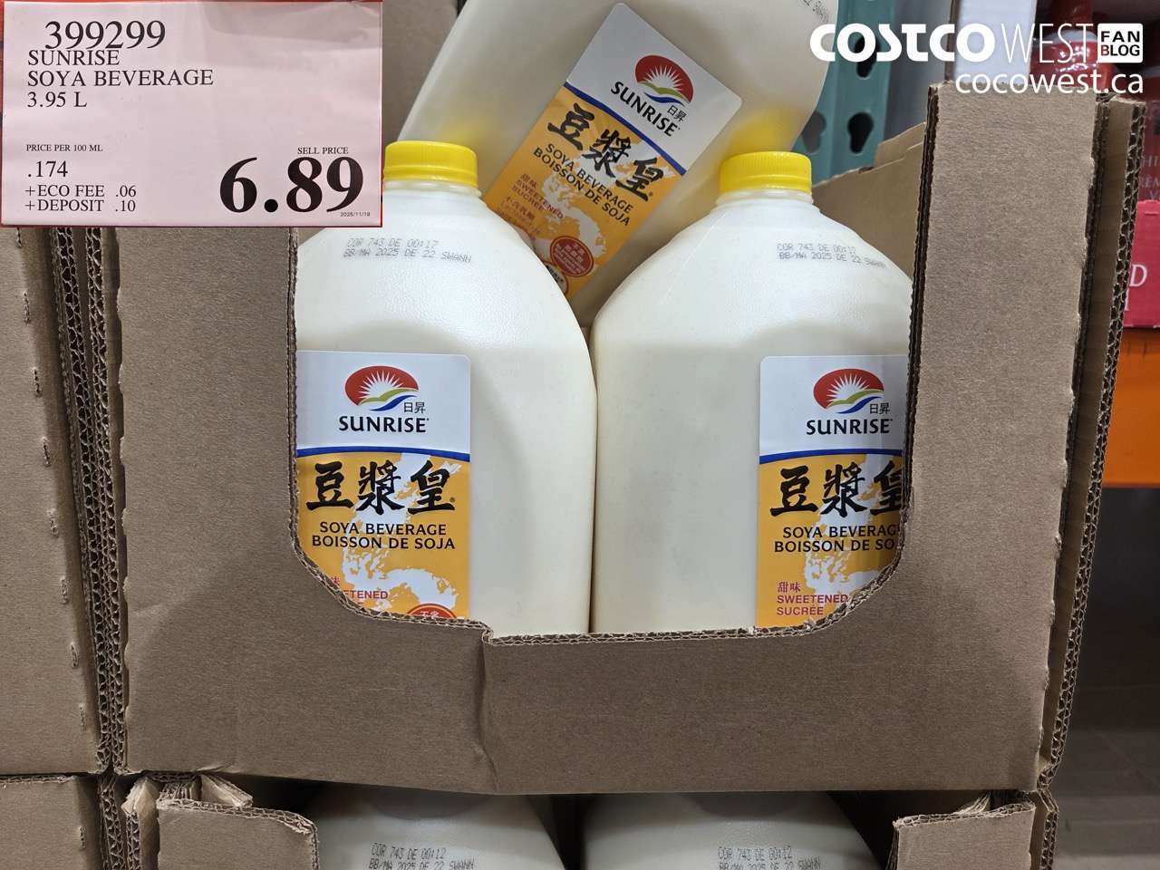 399299 SUNRISE SOYA BEVERAGE 3.95 L $6.89