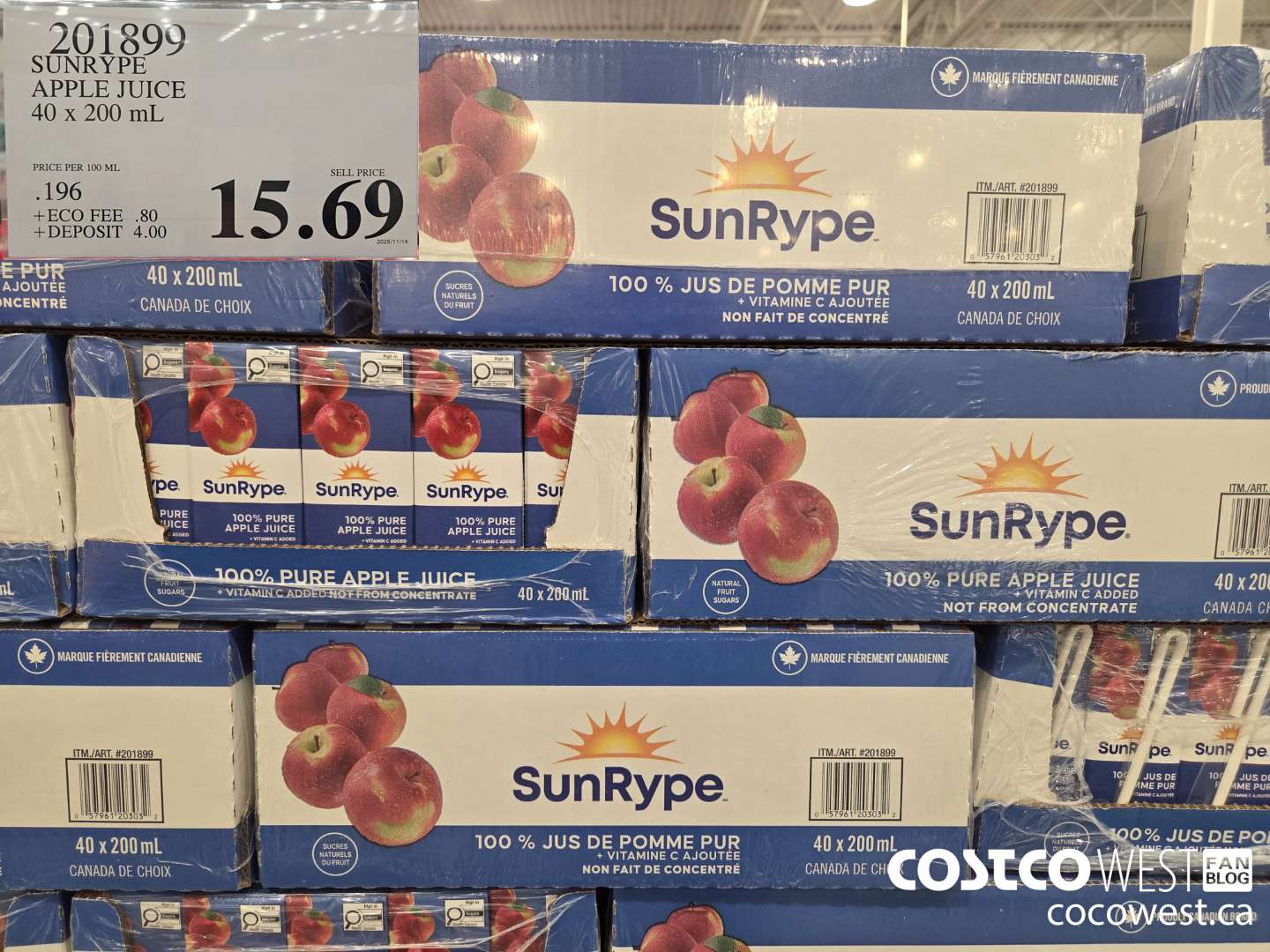 201899 SUNRYPE APPLE JUICE 40 x 200 mL $15.69