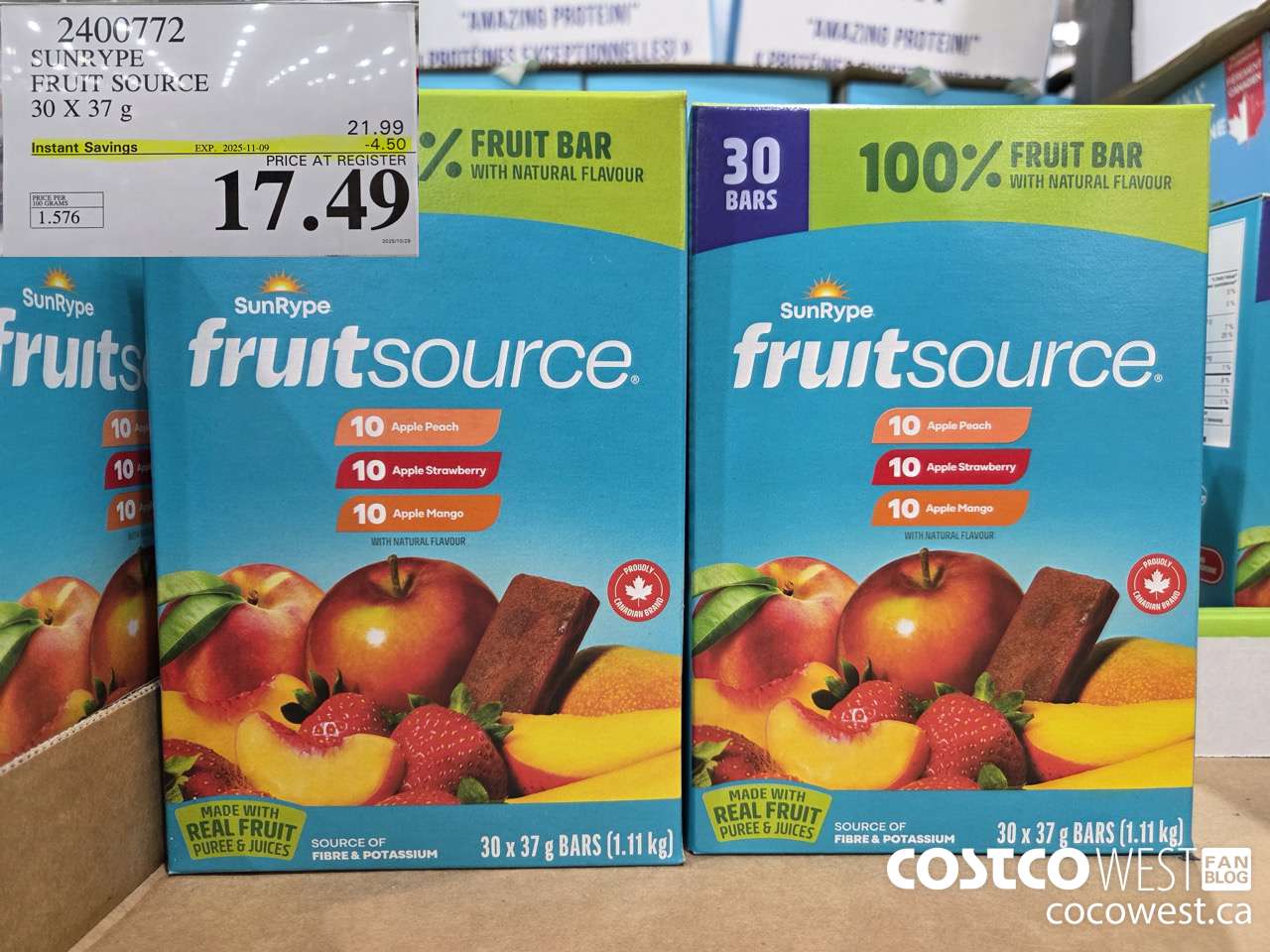 2400772 SUNRYPE FRUIT SOURCE 30 X 37G ($4.50 INSTANT SAVINGS EXPIRES ON 2025-11-09) $17.49