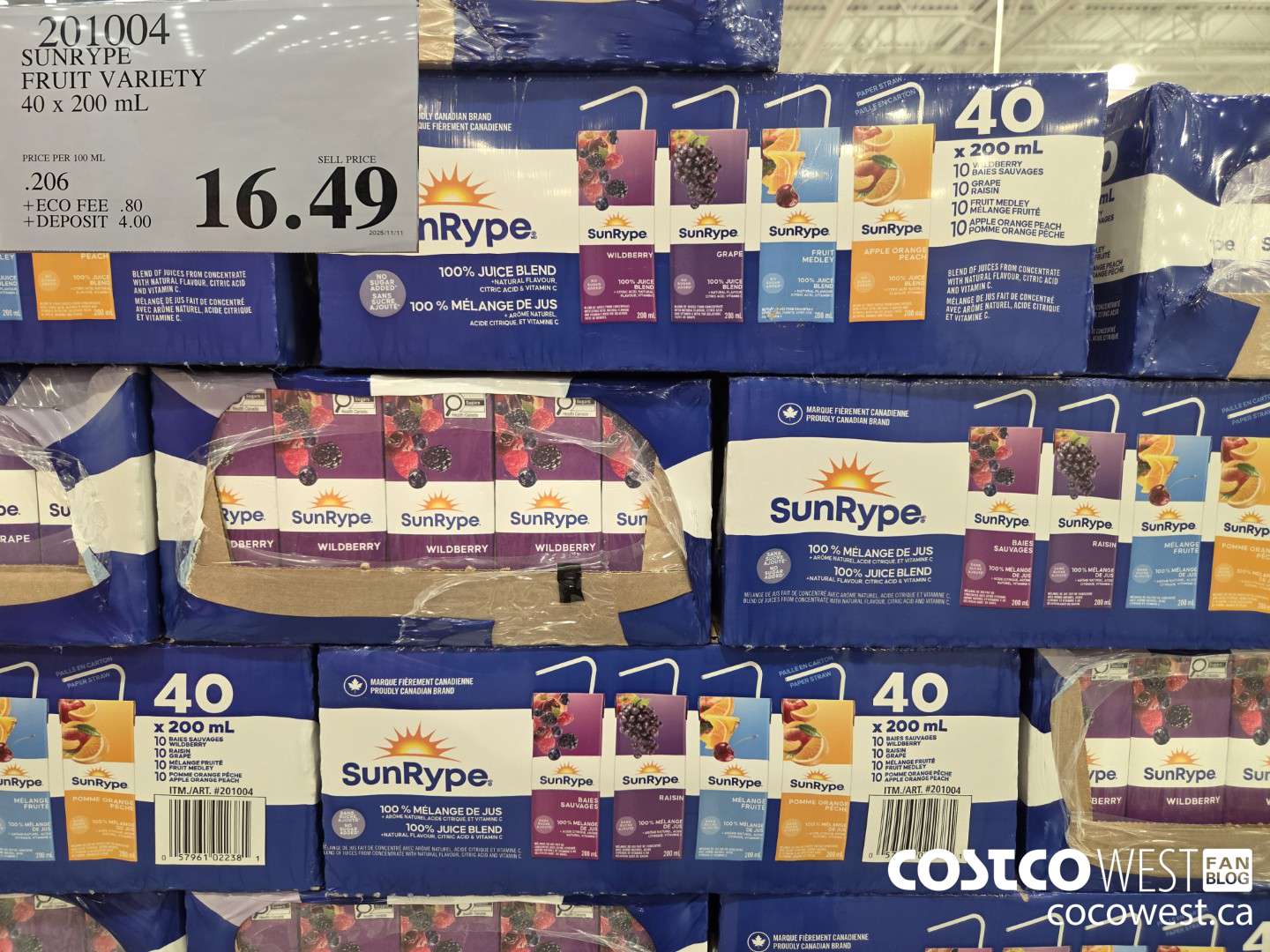 201004 SUNRYPE FRUIT VARIETY 40 x 200 mL $16.49