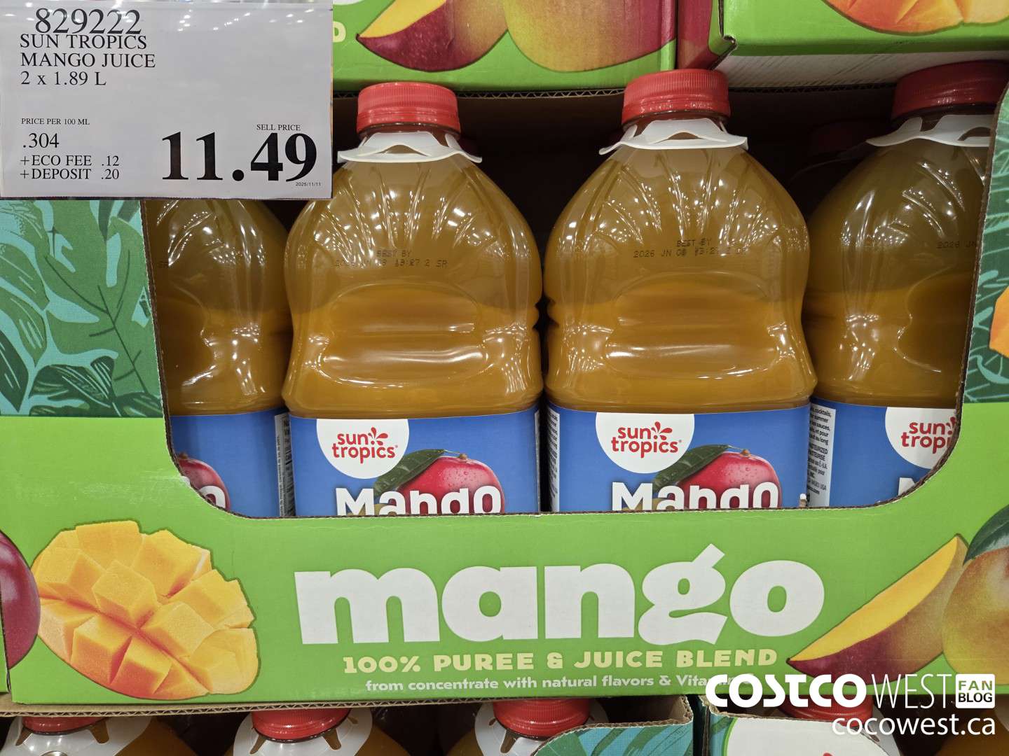 829222 SUN TROPICS MANGO JUICE 2 x 1.89 L $11.49