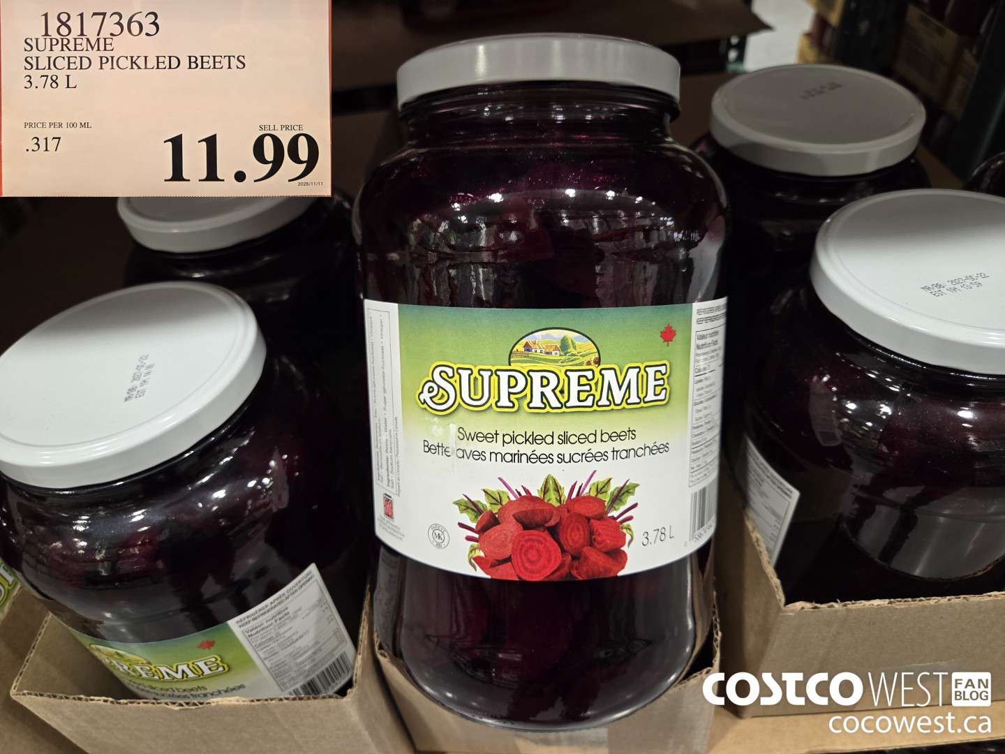 1817363 SUPREME SLICED PICKLED BEETS 3.78 L $11.99