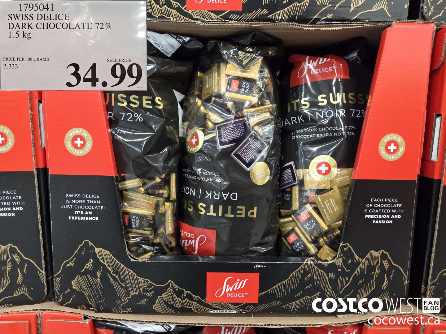 1795041 SWISS DELICE DARK CHOCOLATE 72% 1.5 kg $34.99