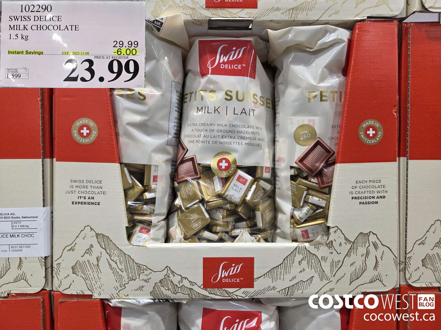 102290 SWISS DELICE MILK CHOCOLATES 1.5KG ($6.00 INSTANT SAVINGS EXPIRES ON 2025-11-09) $23.99