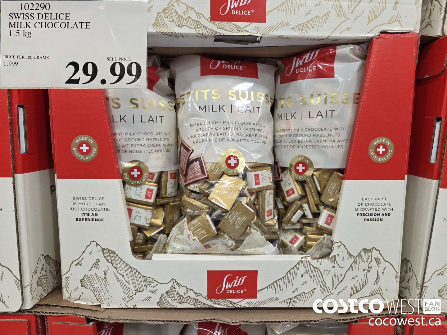 102290 SWISS DELICE MILK CHOCOLATES 1.5KG $29.99