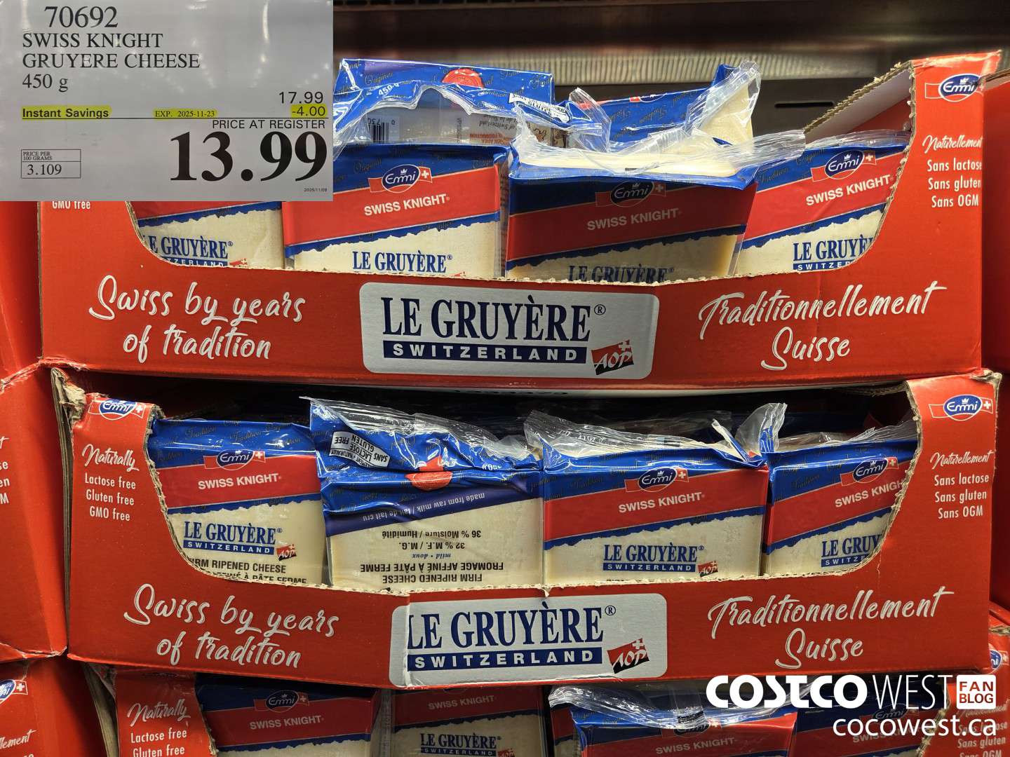 70692 SWISS KNIGHT GRUYERE CHEESE 450 g ($4.00 INSTANT SAVINGS EXPIRES ON 2025-11-23) $13.99