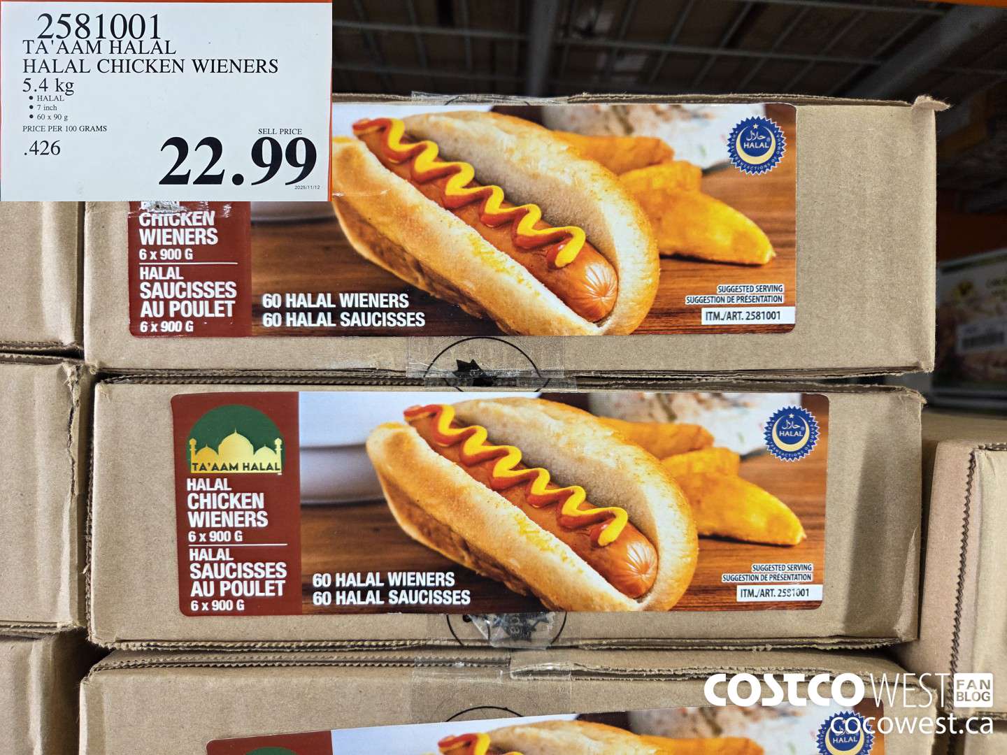 2581001 TA'AAM HALAL HALAL CHICKEN WIENERS 5.4 kg $22.99