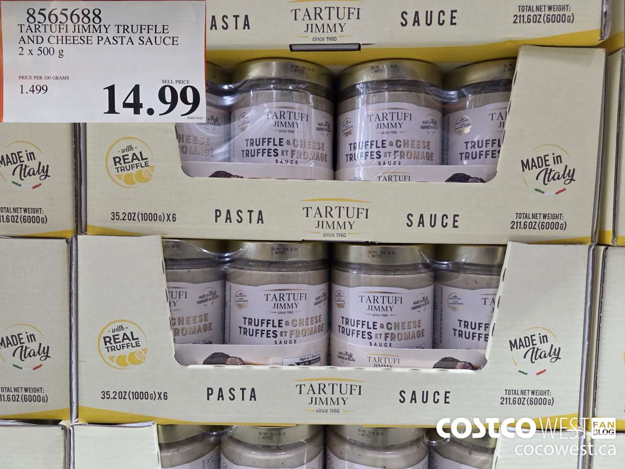 8565688 TARTUFI JIMMY TRUFFLE AND CHEESE PASTA SAUCE 2 X 500G $14.99