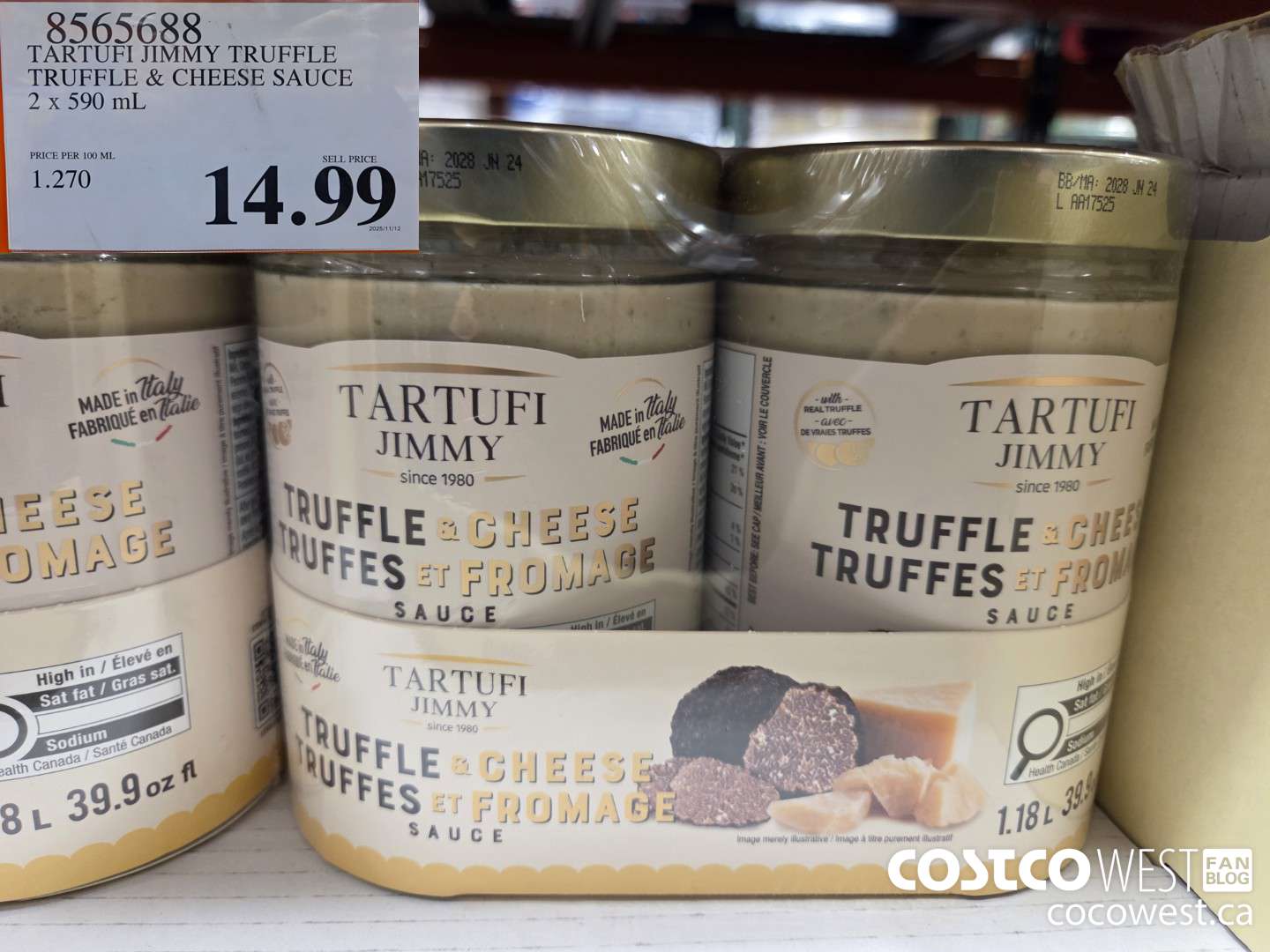 8565688 TARTUFI JIMMY TRUFFLE AND CHEESE PASTA SAUCE 2 X 500G $14.99