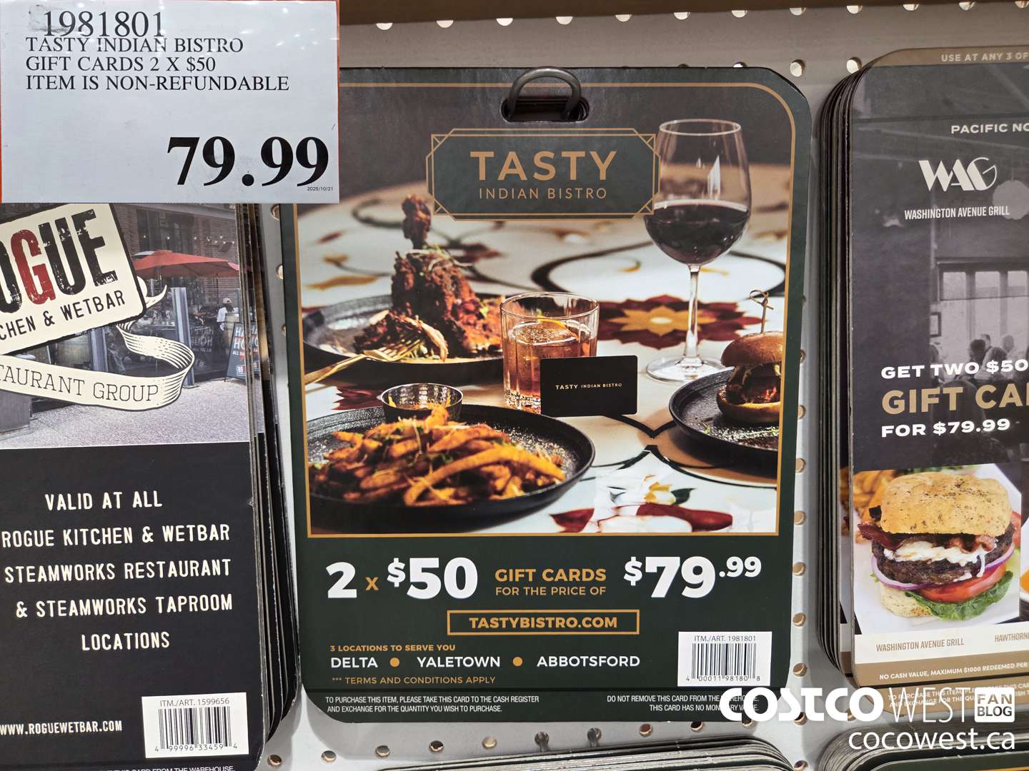 1981801 TASTY INDIAN BISTRO GIFT CARDS 2 X $50 ITEM IS NON-REFUNDABLE $79.99