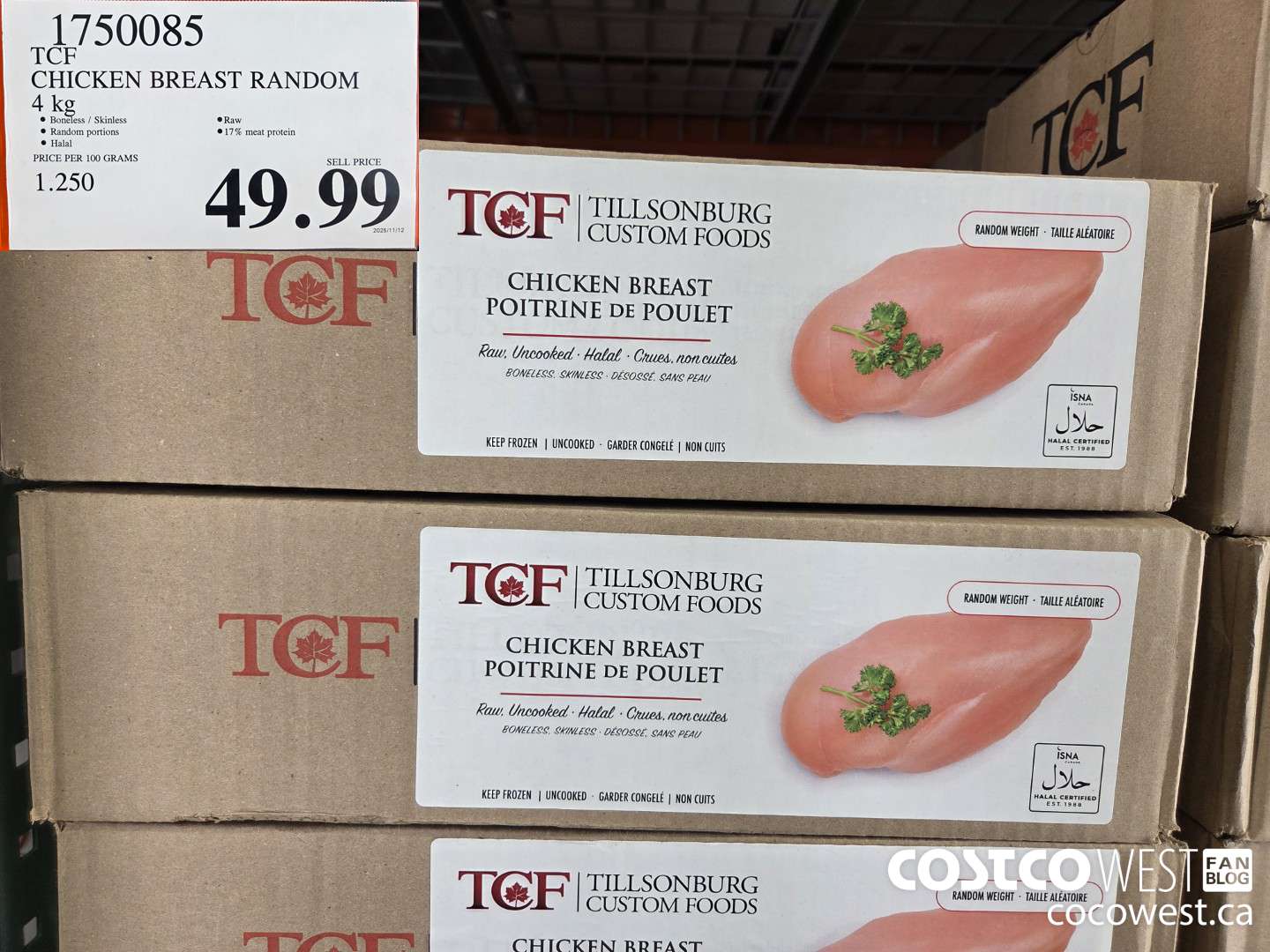 1750085 TCF CHICKEN BREAST RANDOM 4 kg $49.99
