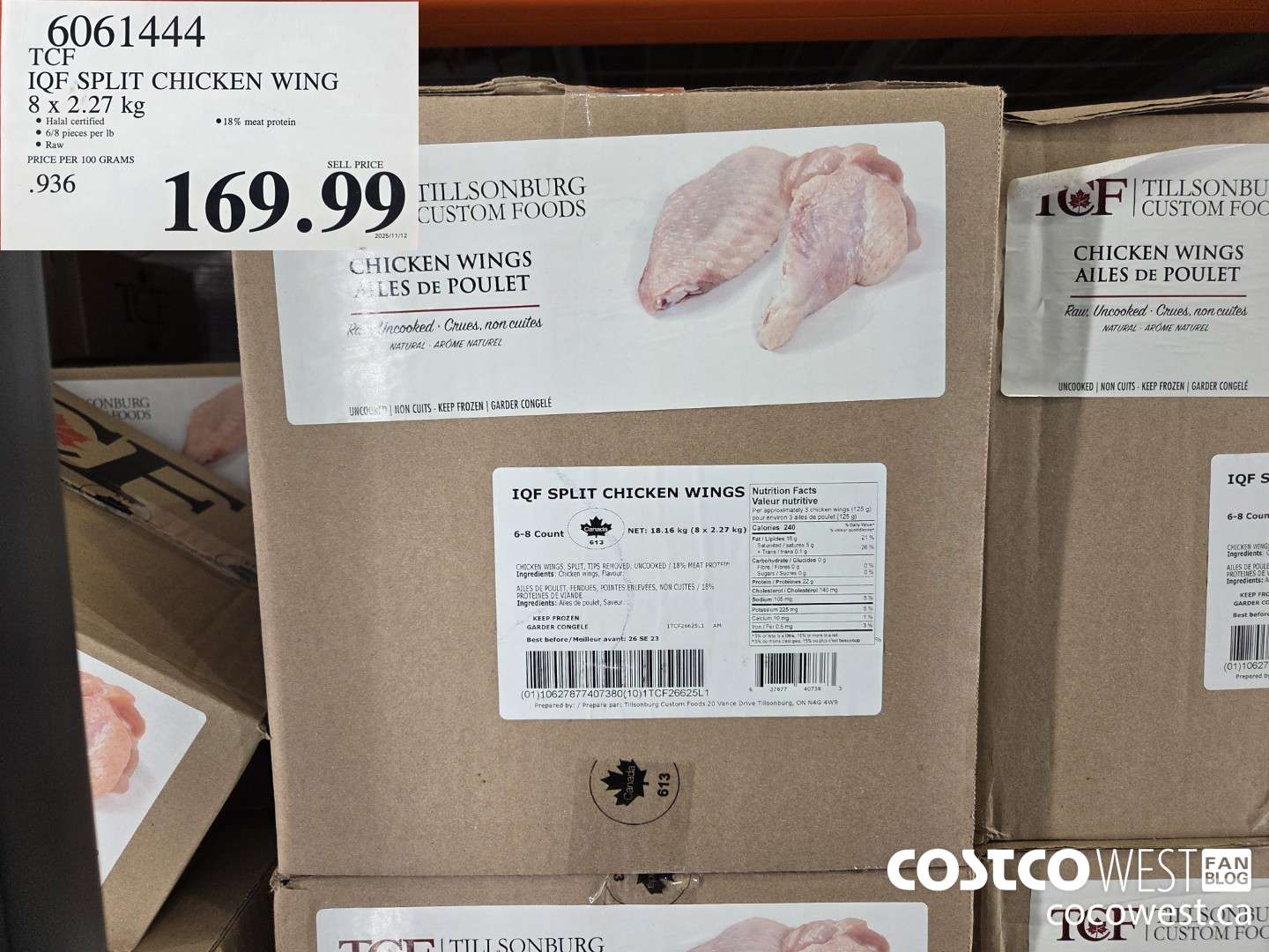 6061444 TCF IQF SPLIT CHICKEN WING 8 x 2.27 kg $169.99