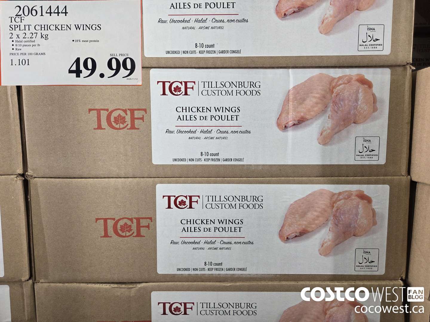 2061444 TCF SPLIT CHICKEN WINGS 2 x 2.27 kg $49.99