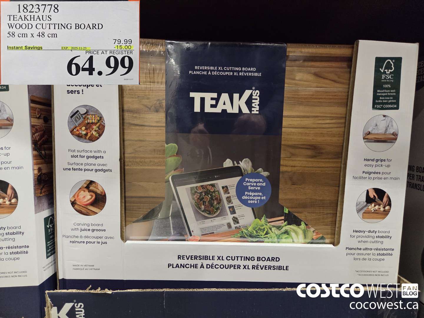 1823778 TEAKHAUS WOOD CUTTING BOARD 58 cm x 48 cm ($15.00 INSTANT SAVINGS EXPIRES ON 2025-11-23) $64.99