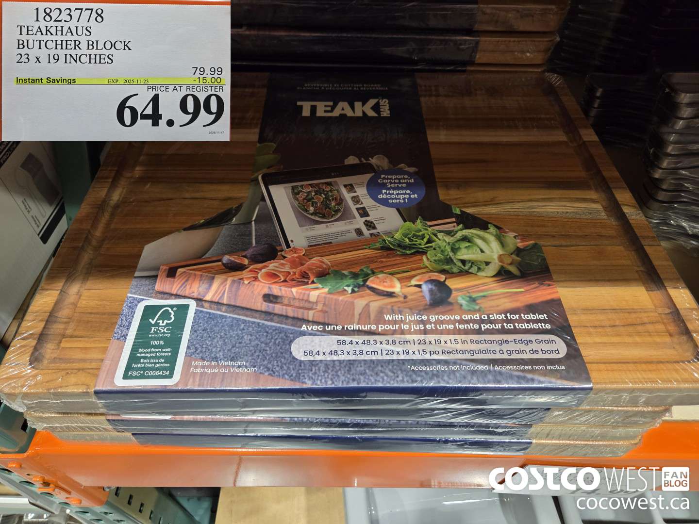 1823778 TEAKHAUS WOOD CUTTING BOARD 58 cm x 48 cm ($15.00 INSTANT SAVINGS EXPIRES ON 2025-11-23) $64.99