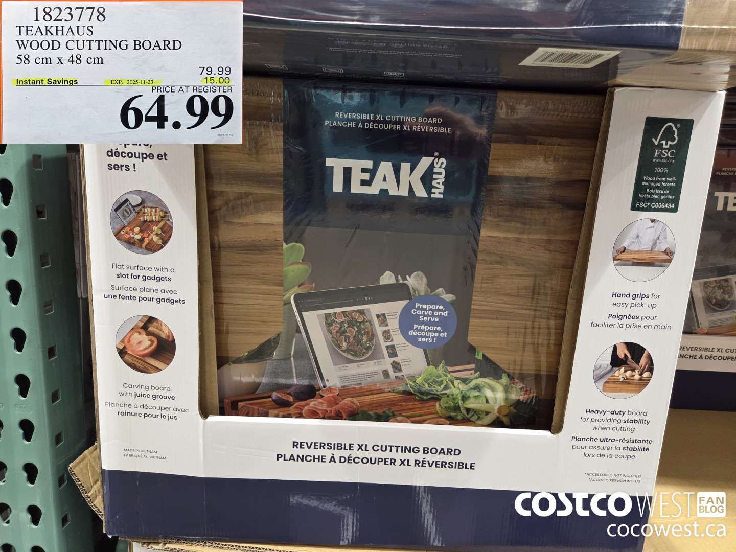 1823778 TEAKHAUS WOOD CUTTING BOARD 58 cm x 48 cm ($15.00 INSTANT SAVINGS EXPIRES ON 2025-11-23) $64.99