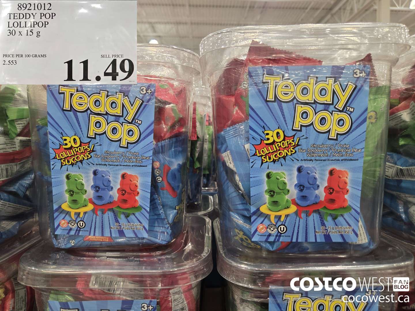 8921012 TEDDY POP LOLLIPOP 30 x 15 g $11.49