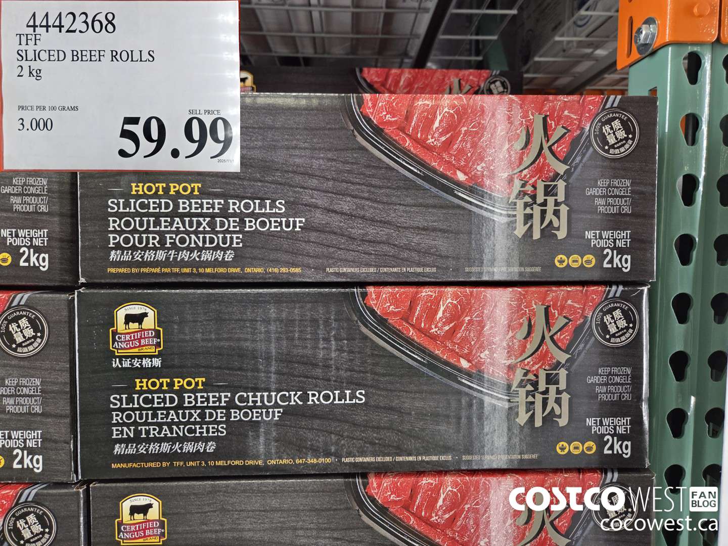 4442368 TFF SLICED BEEF ROLLS 2 kg $59.99