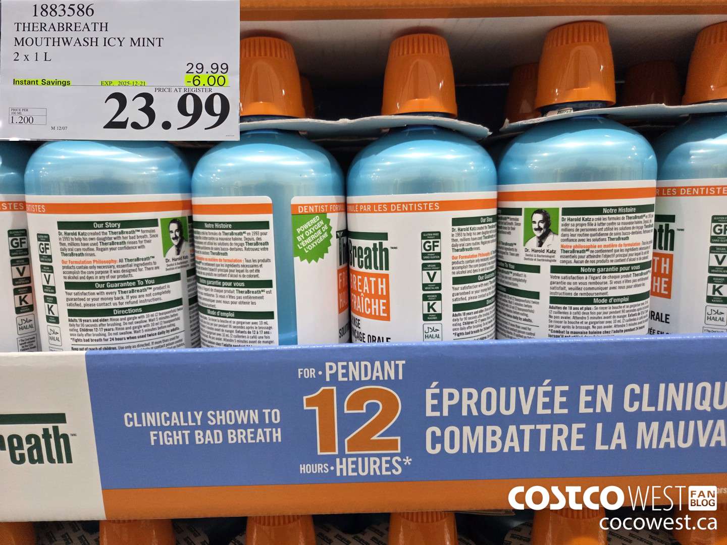 1883586 THERABREATH MOUTHWASH ICY MINT 2 X 1L ($6.00 INSTANT SAVINGS EXPIRES ON 2025-12-21) $23.99