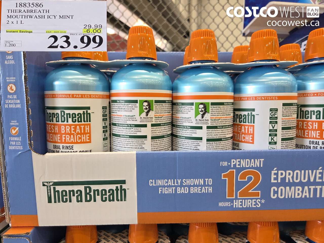 1883586 THERABREATH MOUTHWASH ICY MINT 2 X 1L ($6.00 INSTANT SAVINGS EXPIRES ON 2025-12-21) $23.99