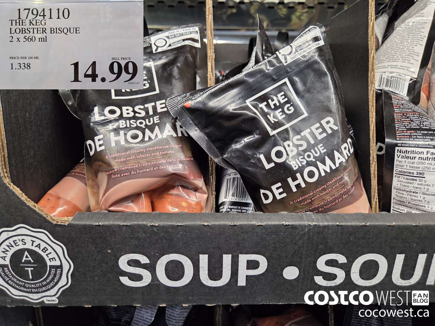 1794110 THE KEG LOBSTER BISQUE 2 X 560 ML $14.99